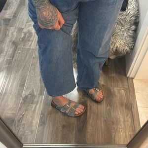 Softmoc Denim Blue Slide Sandals - size 8